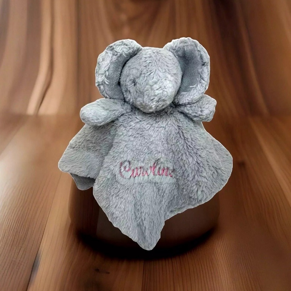 Starting Out Lovey Elephant Plush Baby Personalized Caroline Gray Pink Soft OOAK